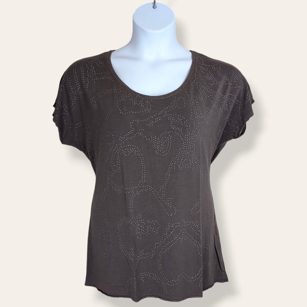 Olsen Europe Brown Studded Viscose Tee